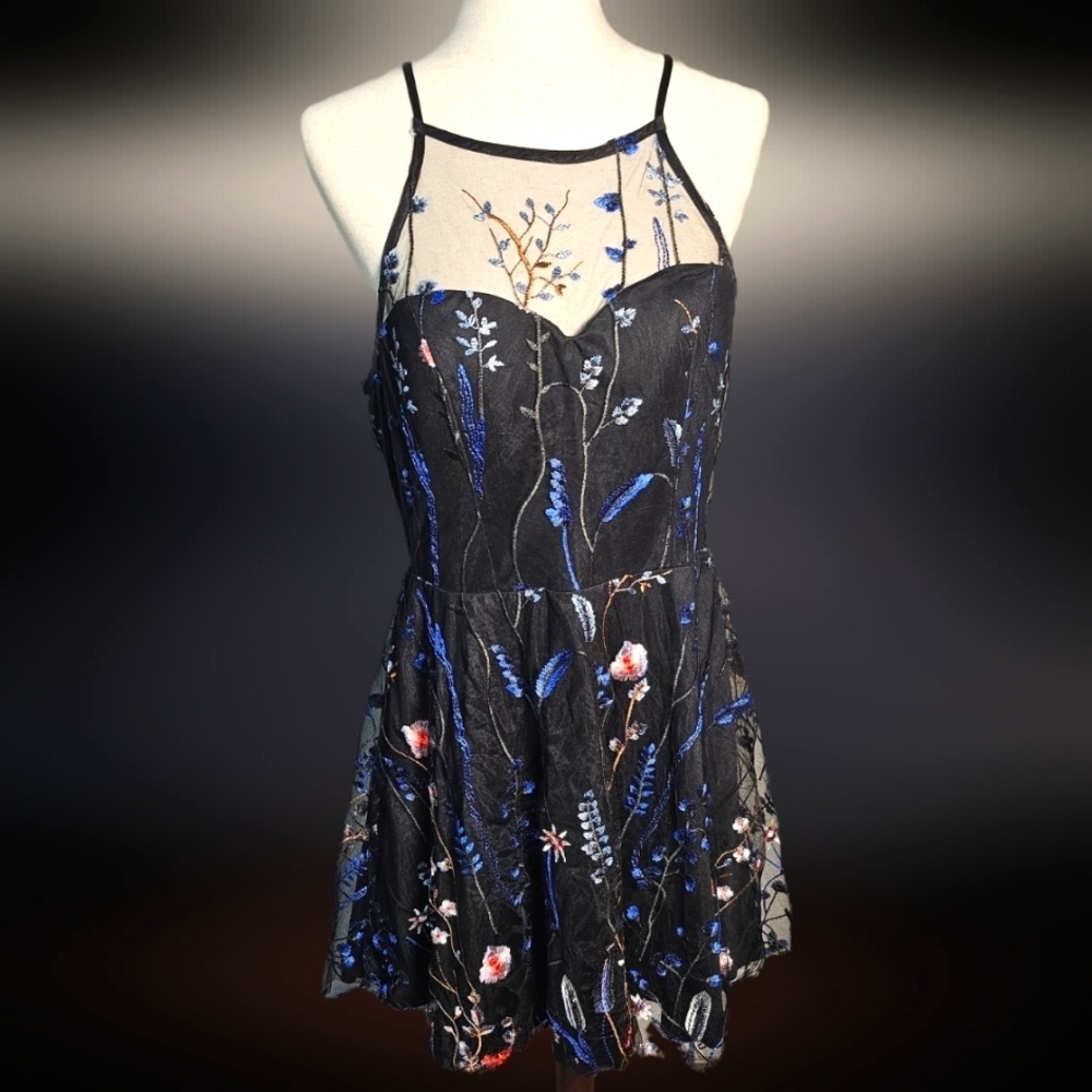 Floral Embroidered Black Dress By My Michelle. Black Fully Embroidered - Picture 6 of 14